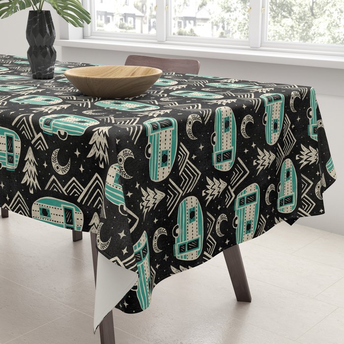 Little Camper - black, cream, and teal Tablecloth Gallery Image 3
