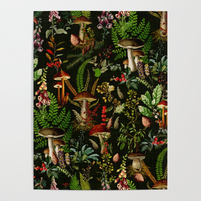 Vintage Mysterious Mushroom Night Forest Botanical Garden Poster Gallery Image 4
