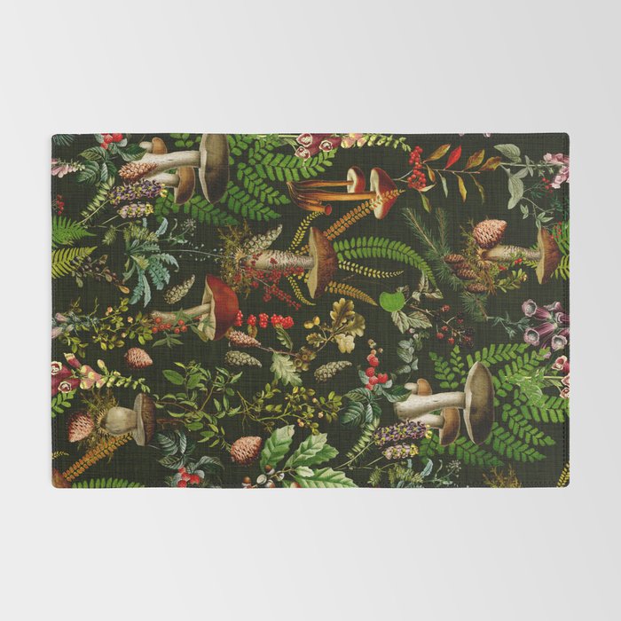 Vintage Mysterious Mushroom Night Forest Botanical Garden Rug Gallery Image 2