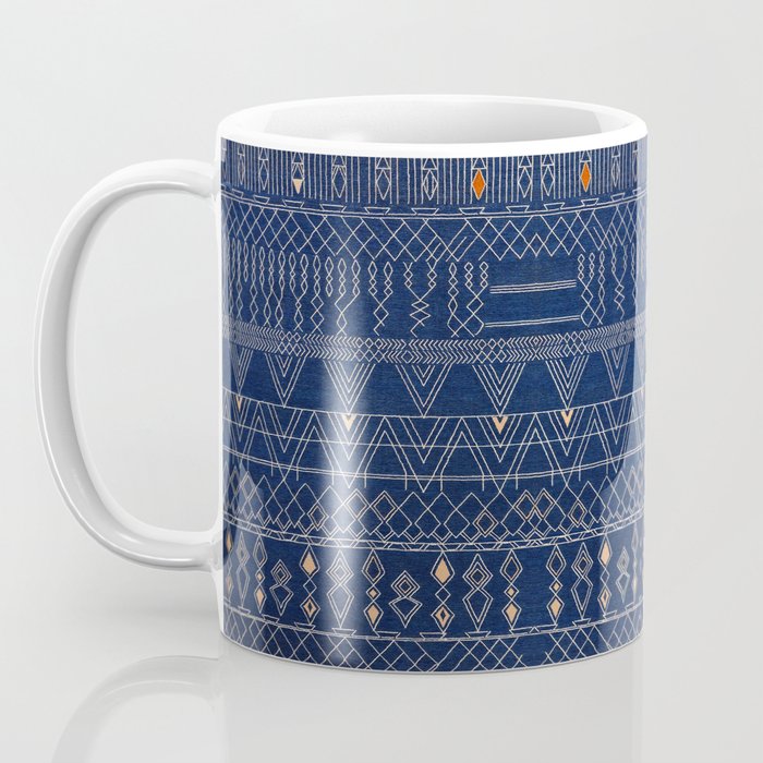 Blue Indigo Jeans Color, Bohemian Oriental Traditional Moroccan Fabric Style Coffee Mug Gallery Image 3