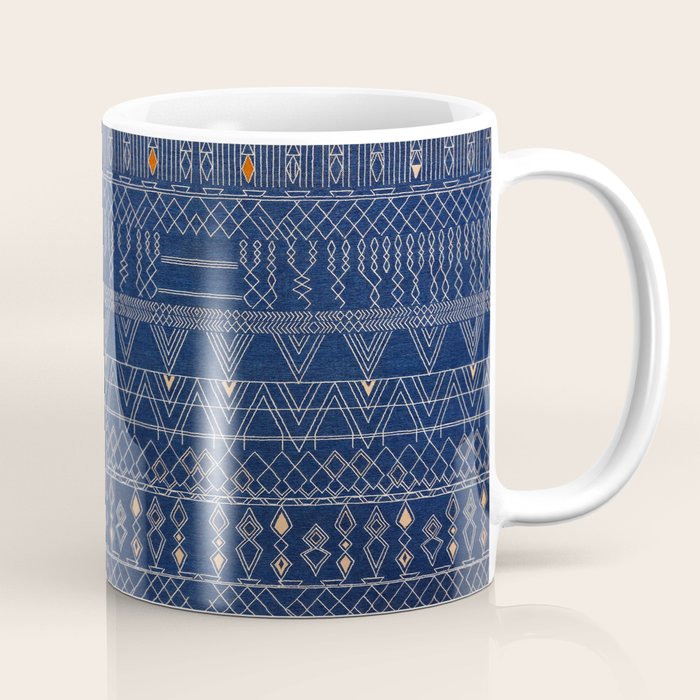 Blue Indigo Jeans Color, Bohemian Oriental Traditional Moroccan Fabric Style Coffee Mug Gallery Image 1