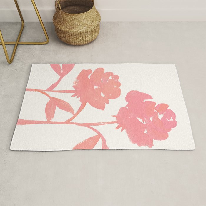 Pink Roses - Gouache Botanical Painting Rug Gallery Image 1