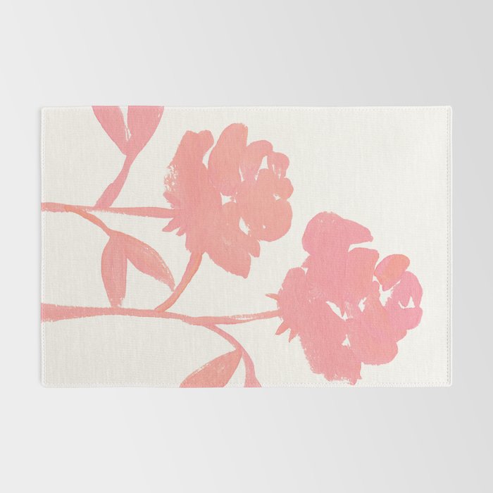 Pink Roses - Gouache Botanical Painting Rug Gallery Image 2