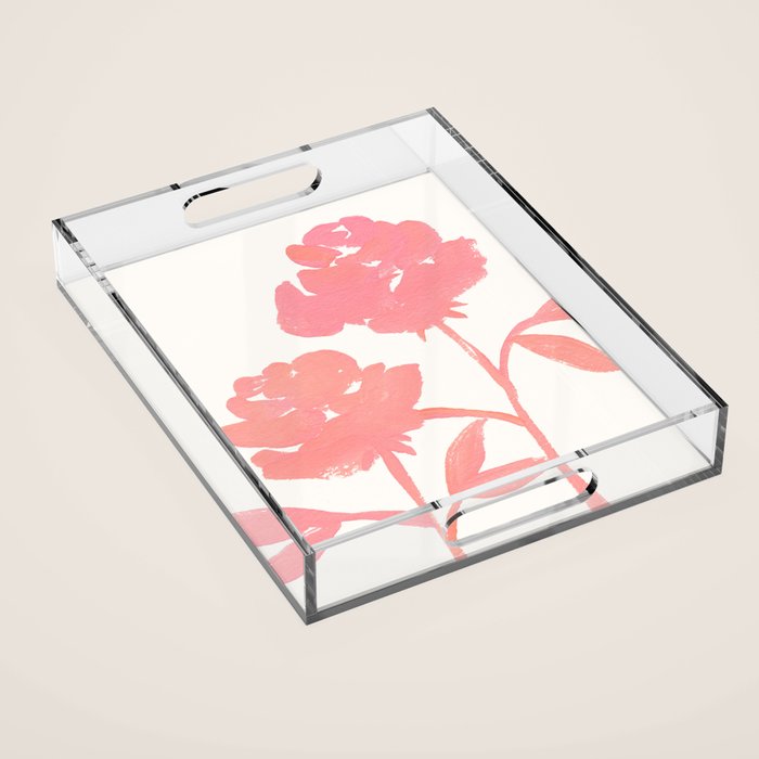 Pink Roses - Gouache Botanical Painting Acrylic Tray Gallery Image 1