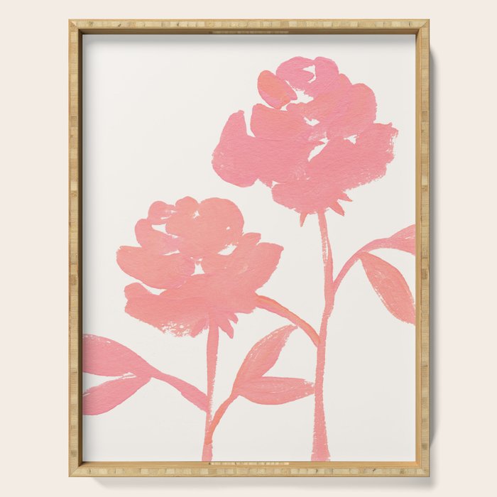 Pink Roses - Gouache Botanical Painting Serving Tray Gallery Image 1