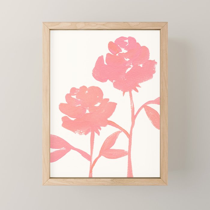 Pink Roses - Gouache Botanical Painting Mini Art Print Gallery Image 1