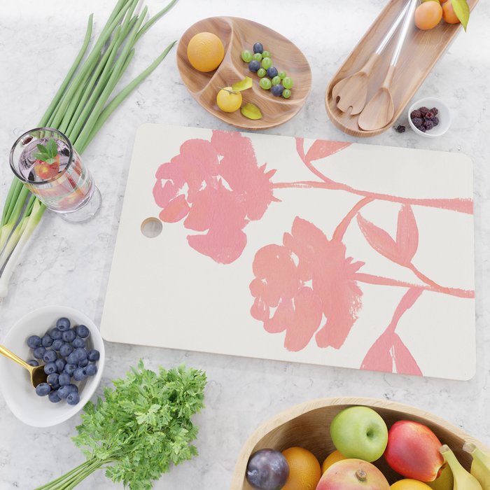 Pink Roses - Gouache Botanical Painting Cutting Board Gallery Image 2