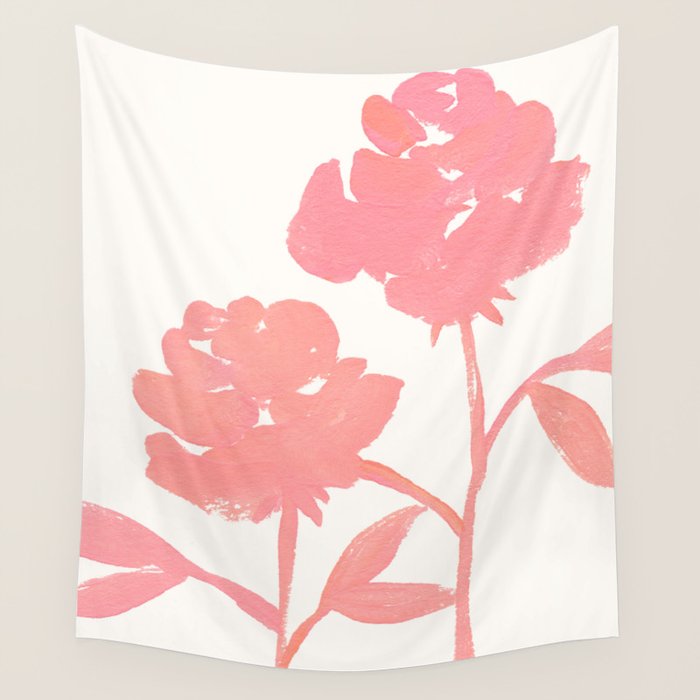 Pink Roses - Gouache Botanical Painting Wall Tapestry Gallery Image 4
