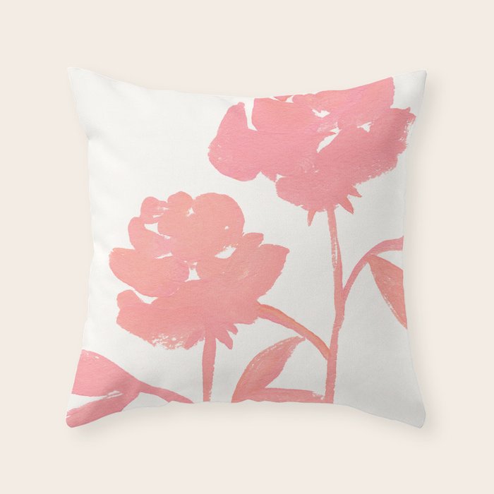 Pink Roses - Gouache Botanical Painting Throw Pillow Gallery Image 6