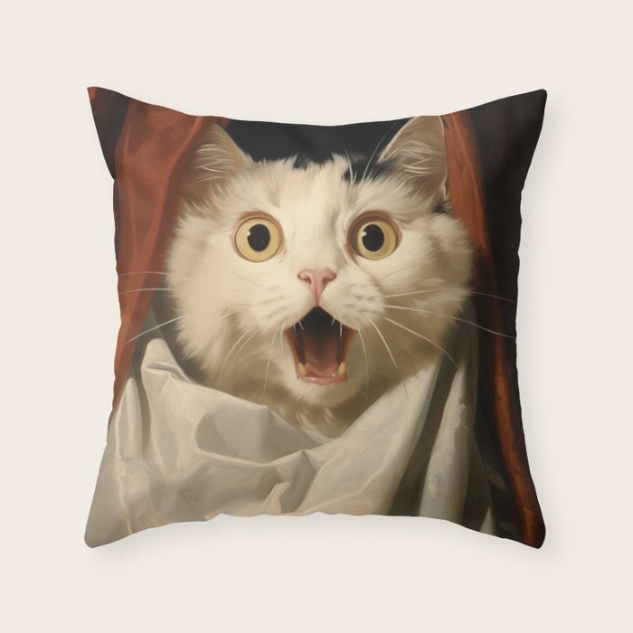 Shocked Cat V Throw Pillow Gallery Image 1