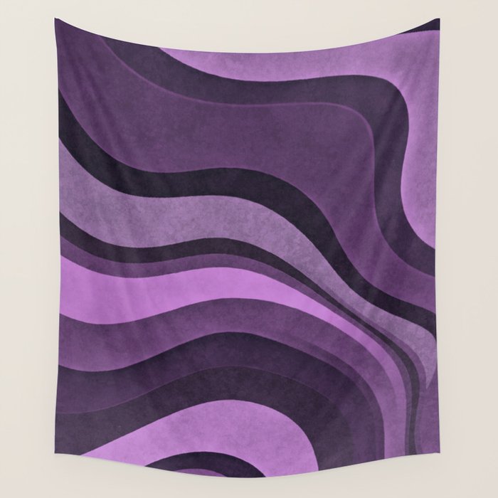 Wavy Watercolor Groovy Purple Shapes Wall Tapestry Gallery Image 4