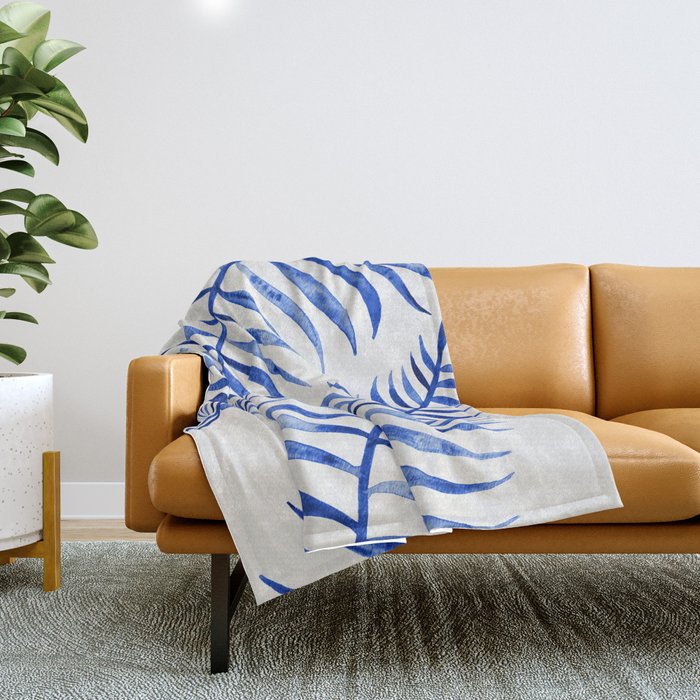 Navy Palm Leaf Throw Blanket Gallery Image 1