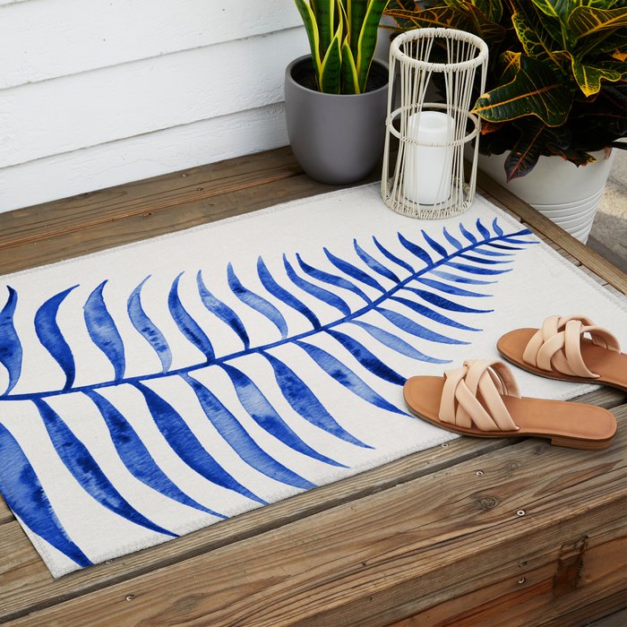 Navy Palm Leaf Outdoor Rug Gallery Image 2