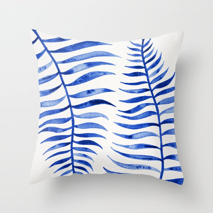 Navy Palm Leaf Throw Pillow Gallery Image 1