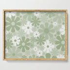 Retro 60s 70s Aesthetic Floral Pattern in Pretty Pastel Sage Green Serving Tray Gallery Image 1