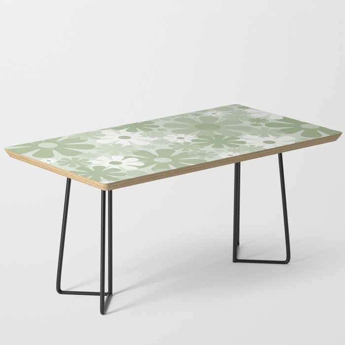 Retro 60s 70s Aesthetic Floral Pattern in Pretty Pastel Sage Green Coffee Table Gallery Image 1