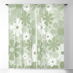 Retro 60s 70s Aesthetic Floral Pattern in Pretty Pastel Sage Green Window Curtain Gallery Image 5