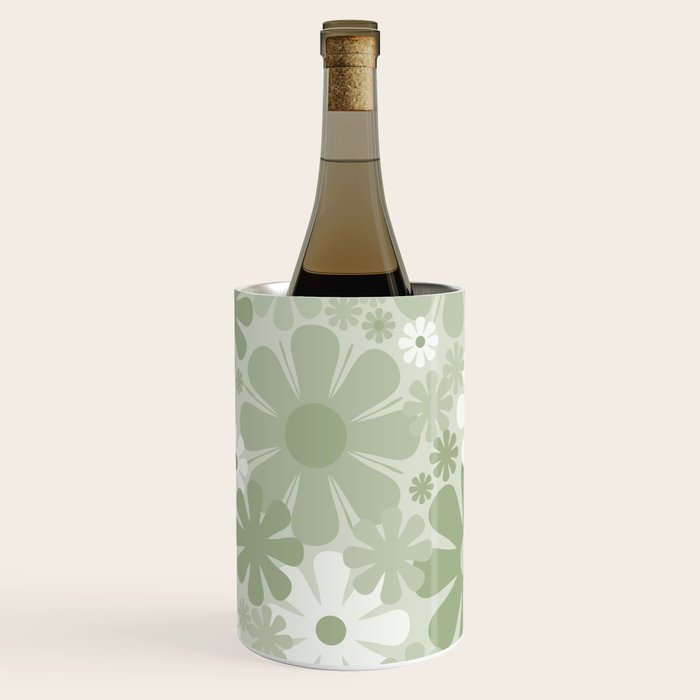 Retro 60s 70s Aesthetic Floral Pattern in Pretty Pastel Sage Green Wine Chiller Gallery Image 3