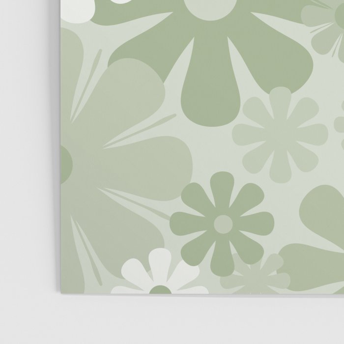 Retro 60s 70s Aesthetic Floral Pattern in Pretty Pastel Sage Green Poster Gallery Image 3