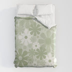Retro 60s 70s Aesthetic Floral Pattern in Pretty Pastel Sage Green Duvet Cover Gallery Image 6
