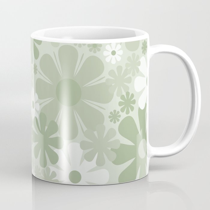Retro 60s 70s Aesthetic Floral Pattern in Pretty Pastel Sage Green Coffee Mug Gallery Image 1