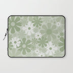 Retro 60s 70s Aesthetic Floral Pattern in Pretty Pastel Sage Green Laptop Sleeve Gallery Image 1