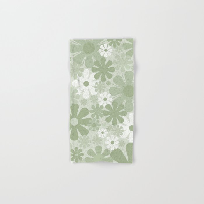 Retro 60s 70s Aesthetic Floral Pattern in Pretty Pastel Sage Green Bath Towel Gallery Image 1