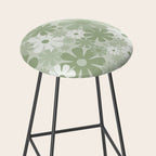Retro 60s 70s Aesthetic Floral Pattern in Pretty Pastel Sage Green Stool Gallery Image 2