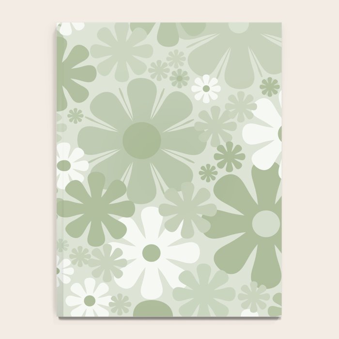Retro 60s 70s Aesthetic Floral Pattern in Pretty Pastel Sage Green Notebook Gallery Image 4
