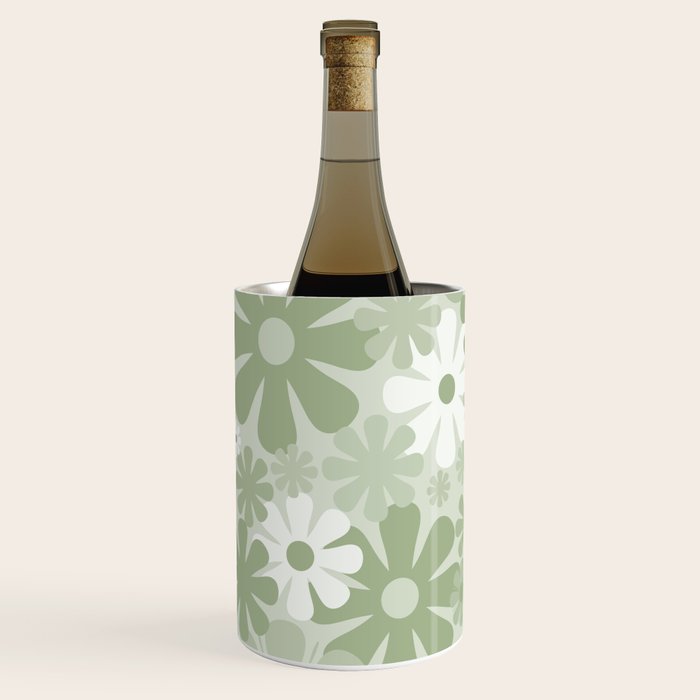 Retro 60s 70s Aesthetic Floral Pattern in Pretty Pastel Sage Green Wine Chiller Gallery Image 2