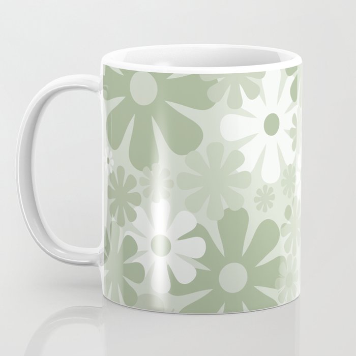 Retro 60s 70s Aesthetic Floral Pattern in Pretty Pastel Sage Green Coffee Mug Gallery Image 3