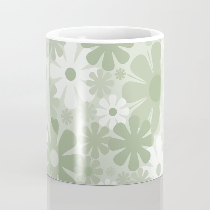 Retro 60s 70s Aesthetic Floral Pattern in Pretty Pastel Sage Green Coffee Mug Gallery Image 4