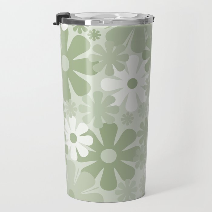 Retro 60s 70s Aesthetic Floral Pattern in Pretty Pastel Sage Green Travel Mug Gallery Image 3