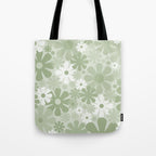 Retro 60s 70s Aesthetic Floral Pattern in Pretty Pastel Sage Green Tote Bag Gallery Image 1