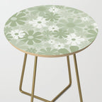 Retro 60s 70s Aesthetic Floral Pattern in Pretty Pastel Sage Green Side Table Gallery Image 2