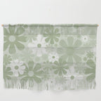 Retro 60s 70s Aesthetic Floral Pattern in Pretty Pastel Sage Green Wall Hanging Gallery Image 1