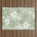 Retro 60s 70s Aesthetic Floral Pattern in Pretty Pastel Sage Green Outdoor Rug Gallery Image 1
