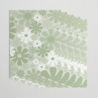 Retro 60s 70s Aesthetic Floral Pattern in Pretty Pastel Sage Green Wrapping Paper Gallery Image 3