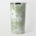 Retro 60s 70s Aesthetic Floral Pattern in Pretty Pastel Sage Green Travel Mug Gallery Image 1