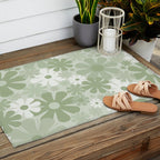 Retro 60s 70s Aesthetic Floral Pattern in Pretty Pastel Sage Green Outdoor Rug Gallery Image 2