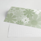 Retro 60s 70s Aesthetic Floral Pattern in Pretty Pastel Sage Green Wrapping Paper Gallery Image 2