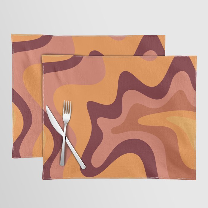Retro Liquid Swirl Abstract Pattern Square in Warm Terracotta Earth Tones Placemat Gallery Image 1