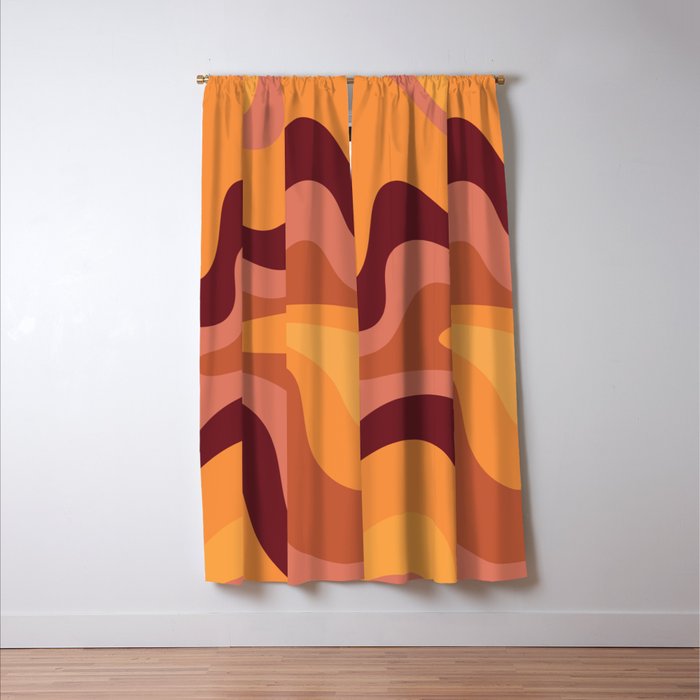 Retro Liquid Swirl Abstract Pattern Square in Warm Terracotta Earth Tones Window Curtain Gallery Image 3