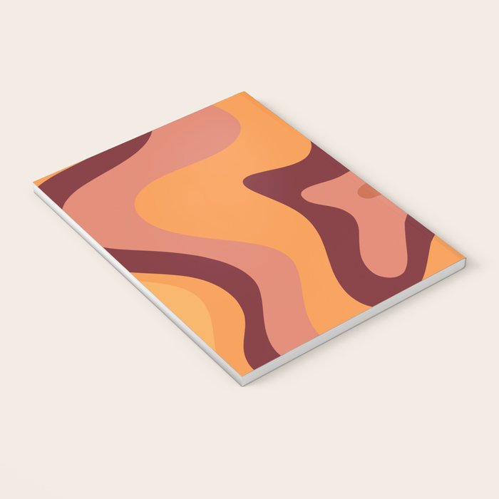 Retro Liquid Swirl Abstract Pattern Square in Warm Terracotta Earth Tones Notebook Gallery Image 3