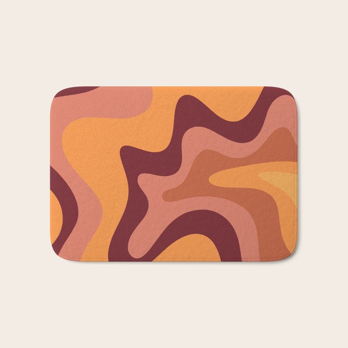 Retro Liquid Swirl Abstract Pattern Square in Warm Terracotta Earth Tones Bath Mat Gallery Image 1