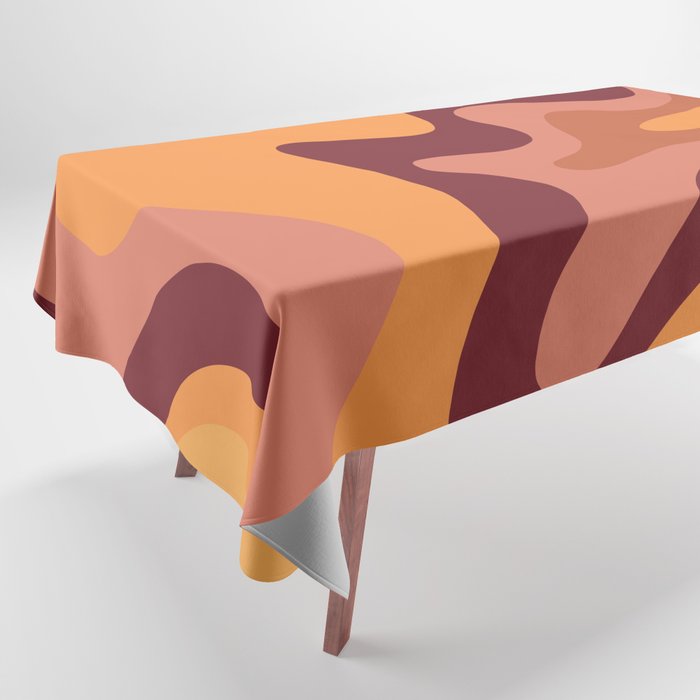 Retro Liquid Swirl Abstract Pattern Square in Warm Terracotta Earth Tones Tablecloth Gallery Image 1