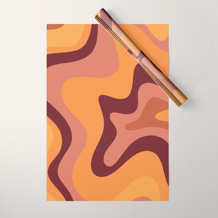 Retro Liquid Swirl Abstract Pattern Square in Warm Terracotta Earth Tones Wrapping Paper Gallery Image 1