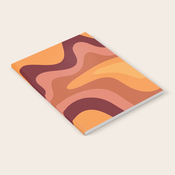 Retro Liquid Swirl Abstract Pattern Square in Warm Terracotta Earth Tones Notebook Gallery Image 1