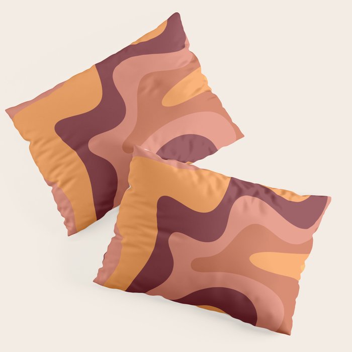 Retro Liquid Swirl Abstract Pattern Square in Warm Terracotta Earth Tones Pillow Sham Gallery Image 3