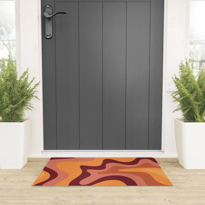 Retro Liquid Swirl Abstract Pattern Square in Warm Terracotta Earth Tones Welcome Mat Gallery Image 3